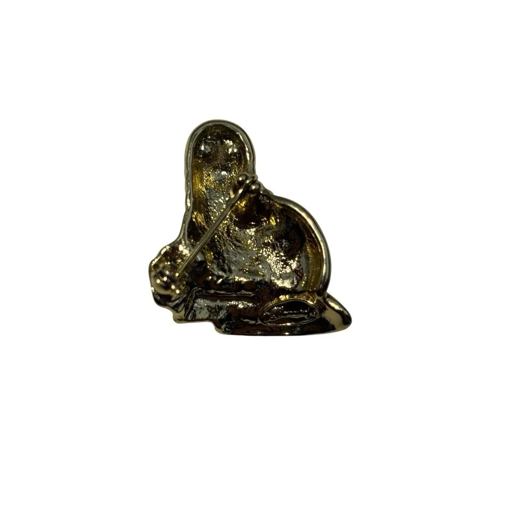 Vintage Danecraft Gold Tone Rhinestone Baby Harp Seal Ocean Sea Life Brooch Pin